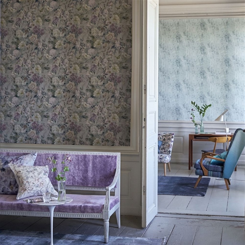 Marianne Floral Wallpaper PDG712 by Designers Guild in Slate Multi